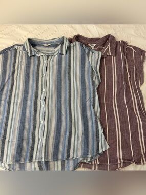 Sonoma Women’s Cotton Gauze Striped Button Up Short Sleeve Shirt XL Lot of 2